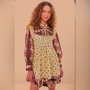 Farm Rio Ainika Maxi Floral Cream Open Yoke Mini Dress